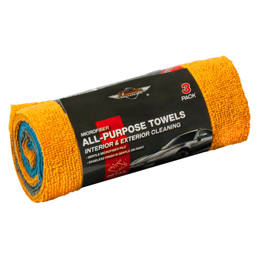 Microfiber All-Purpose Towels, Edgeless, 12”x16”, Orange/Gray/Blue, 3-Pack