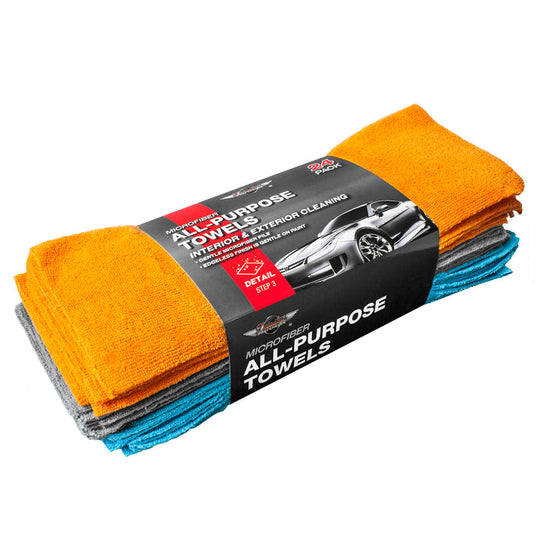 Microfiber All-Purpose Towels, Edgeless, 12”x16”, Orange/Gray/Blue, 24-Pack