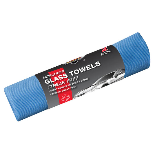 Microfiber Glass Towels, 14”x17”, Blue, 2-Pack