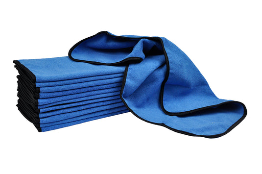 All-Purpose Terry Weave Microfiber, 380 gsm, 16”x24”, w/Black Satin Trim, 12-Pack