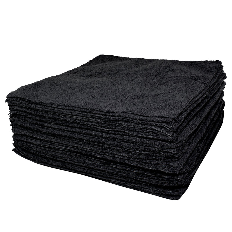 Load image into Gallery viewer, All-Purpose Terry Weave Microfiber Towels, 200gsm, 12"x12", Black, 50-Pack
