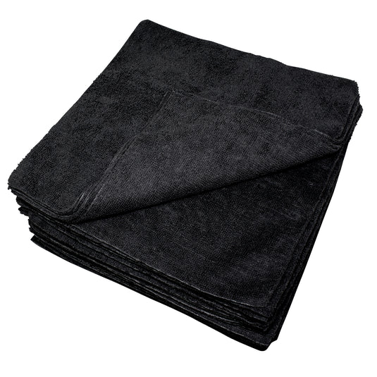 All-Purpose Terry Weave Microfiber Towels, 200gsm, 12"x12", Black, 50-Pack