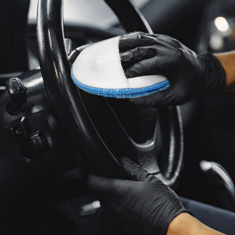 Load image into Gallery viewer, Wax Applicator w/Sewn-In Pocket, Microfiber Terry Weave, 5.5", Light Blue/White 25 Pack
