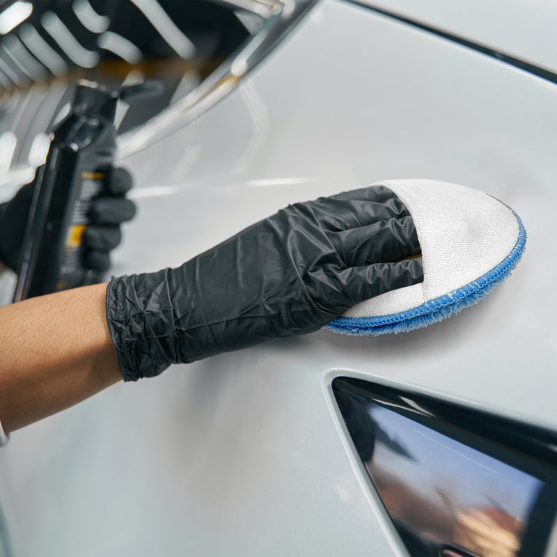 Load image into Gallery viewer, Wax Applicator w/Sewn-In Pocket, Microfiber Terry Weave, 5.5", Light Blue/White 25 Pack
