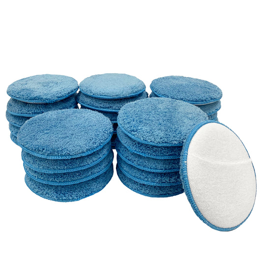 Wax Applicator w/Sewn-In Pocket, Microfiber Terry Weave, 5.5", Light Blue/White 25 Pack