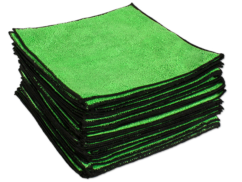 Load image into Gallery viewer, All-Purpose Terry Weave Microfiber, 350gsm, 12"x12", Green with Black Trim, 50-Pack
