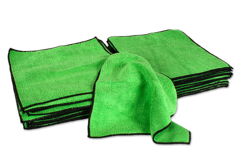 Load image into Gallery viewer, All-Purpose Terry Weave Microfiber, 350gsm, 12"x12", Green with Black Trim, 50-Pack
