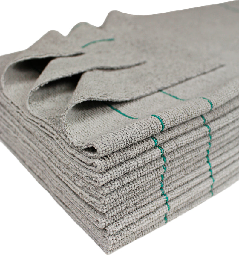 Load image into Gallery viewer, All-Purpose Silver-Embedded Terry Weave Microfiber, Ultrasonic Cut, 290 gsm, 16"x16", Silver w/ Pinstripes, 12-Pack
