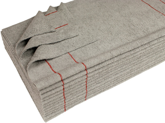 All-Purpose Silver-Embedded Terry Weave Microfiber, Ultrasonic Cut, 290 gsm, 16"x16", Silver w/ Pinstripes, 12-Pack