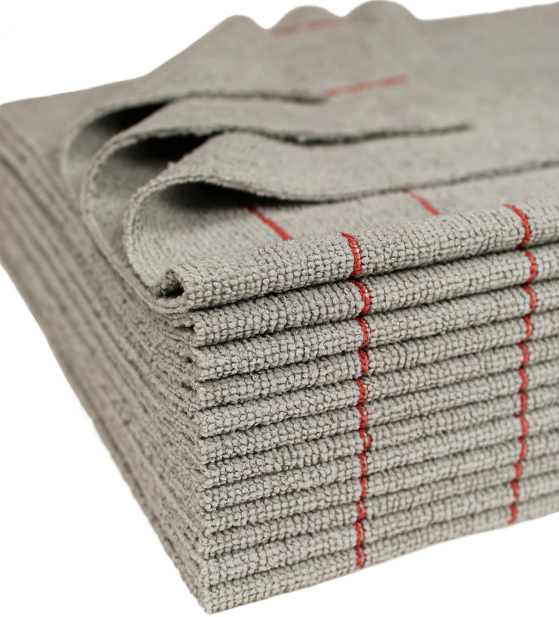 Load image into Gallery viewer, All-Purpose Silver-Embedded Terry Weave Microfiber, Ultrasonic Cut, 290 gsm, 16"x16", Silver w/ Pinstripes, 12-Pack
