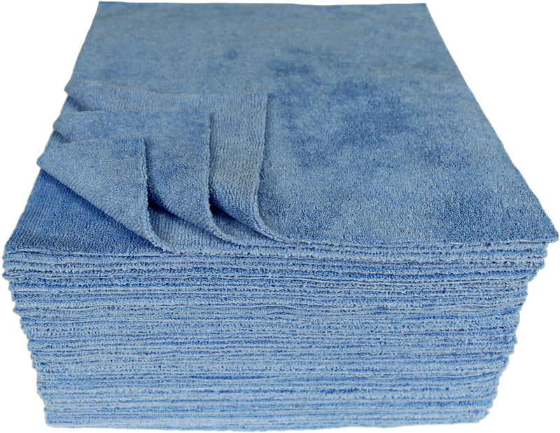 Load image into Gallery viewer, All-Purpose Terry Weave Microfiber, Ultrasonic Cut, 350 gsm, 12"x12", Blue, 50-Pack
